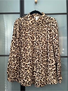 H&M Leopard-Print Button-Up Blouse - Beige/Brown/Black